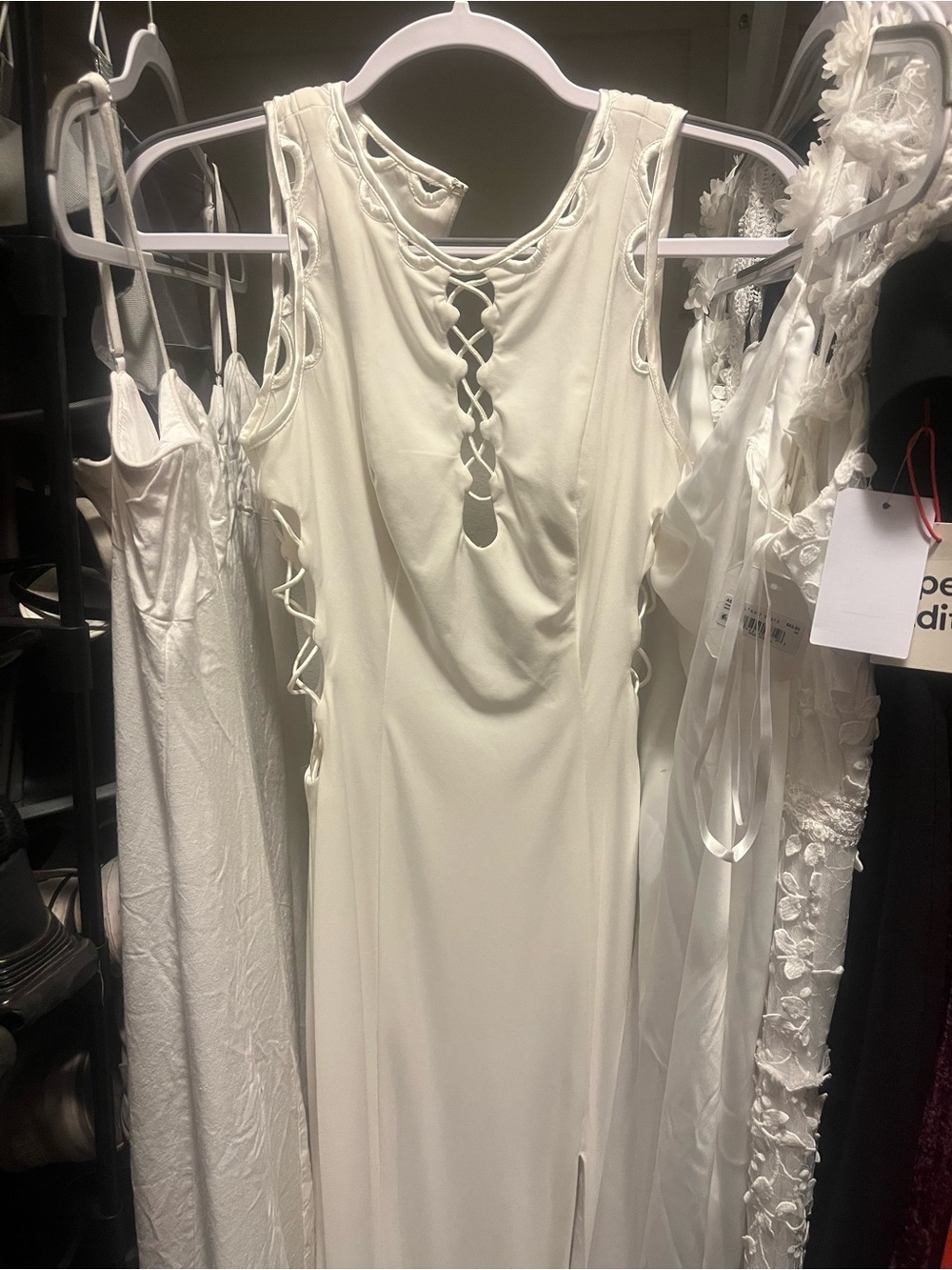 Jovani Ivory Lace-Up Back Prom Dress